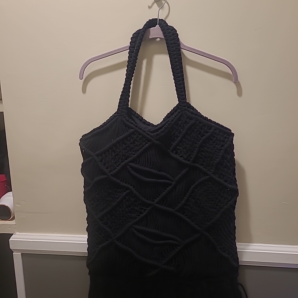 Anju Woven Cotton Large Fringe Black Bag - Picture 1 of 13